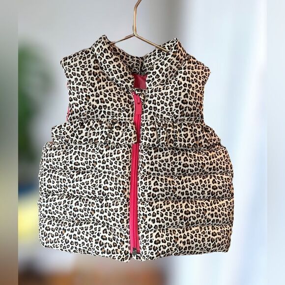 BabyGAP | Baby Toddler Girls 6-12 Month Puffer Vest Leopard Print Hot Pink Tan - Picture 2 of 10